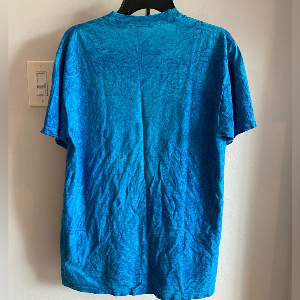 Vintage Tribal Style Bohemian Teal Blue Feather Print Short Sleeve Tshirt - Picture 3 of 6